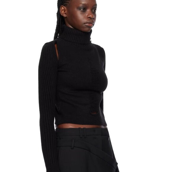 Lesugiatelier Black Distressed Turtleneck - Picture 2 of 4